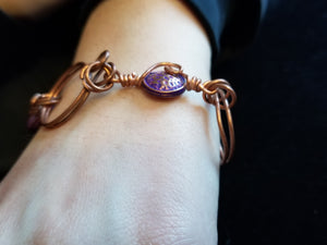 Amethyst copper wire art bracelet