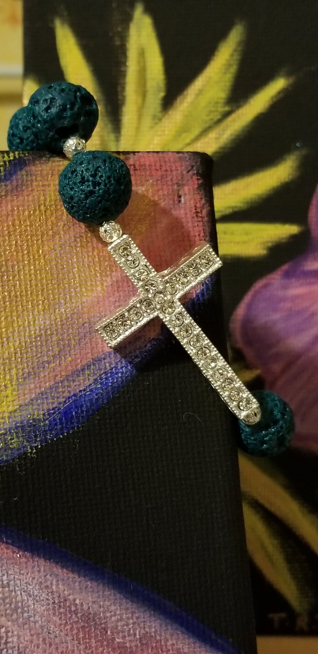 Bling cross aroma lava bracelet