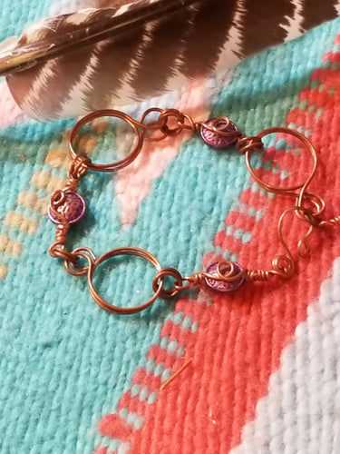 Amethyst copper wire art bracelet