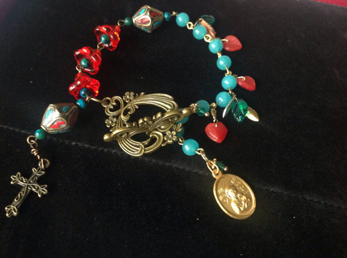 Lmtd ed T.R.Jackson red /turquoise apatite rosary bracelet