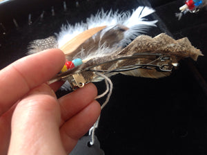 Handmade feather powwow hair decor barrettes