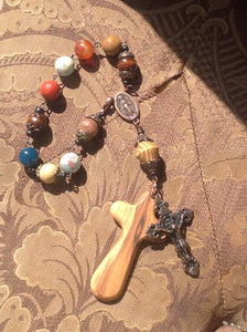 Mens Jerusalem olive wood cross 1decade rosary