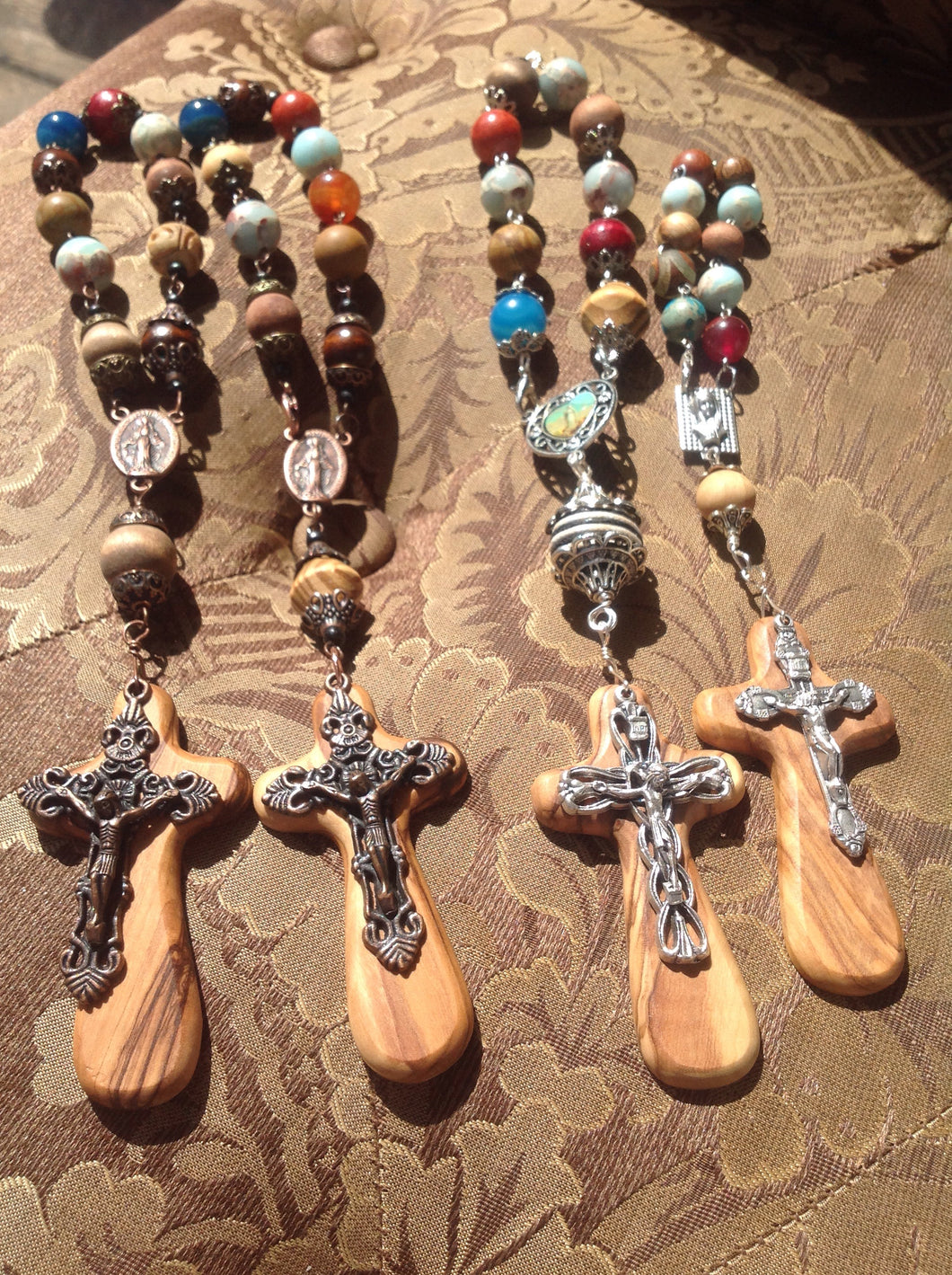 Mens Jerusalem olive wood cross 1decade rosary